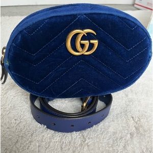 Gucci GG Marmot Oval Blue Matelasse Blue Oval Belt bag pink soft lining